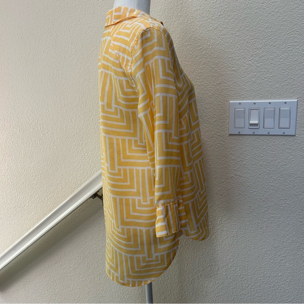 Chico's No-Iron button-down shirt 100% linen size 1 yellow 3/4 sleeve - Picture 5 of 10